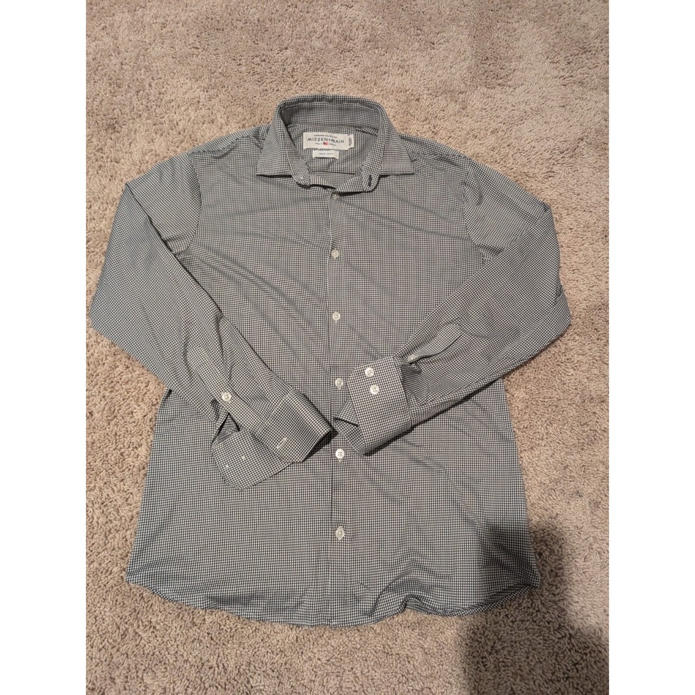 Mizzen Main Shirt Mens Medium Gray Checker Button Up Trim Fit Spinnaker Flexible
